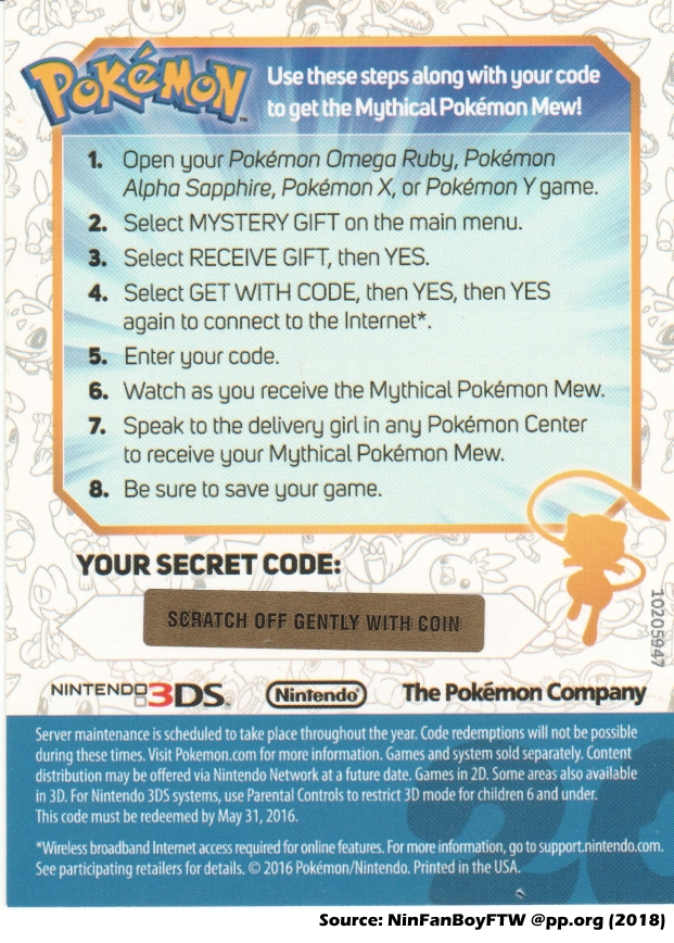 Pokémon 20th Anniversary Meloetta • OT: GF • ID No. 12016 • North Amer