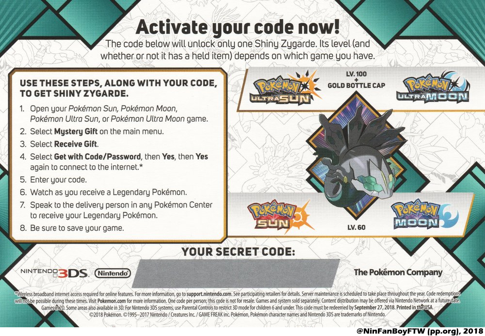Free: Pokemon Sun/Moon/Ultra Sun/Ultra Moon Shiny Zygarde Code