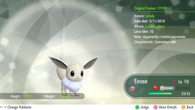 Pokémon Festa 2019 Shiny Eevee - Generation 7 (Switch) - Project