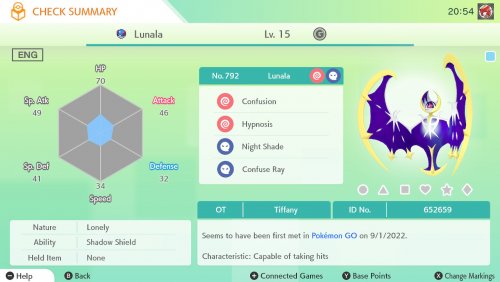 Pokemon Sword and Shield Shiny Ultra Shiny Lunala 6IV-EV Trained
